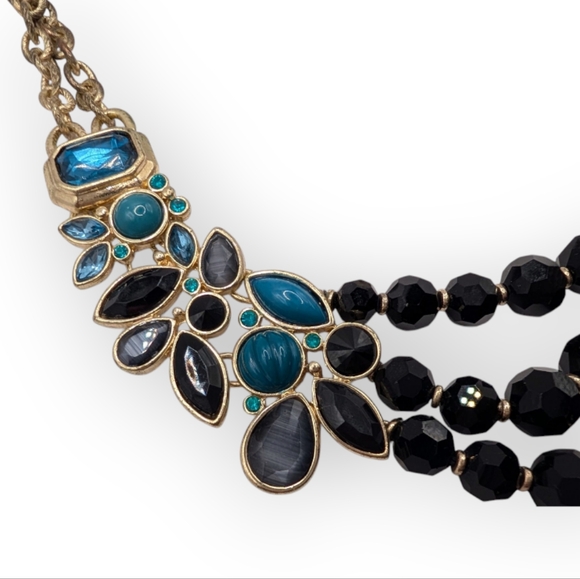 White House Black Market Gold Black Teal Statement Necklace - Picture 7 of 12